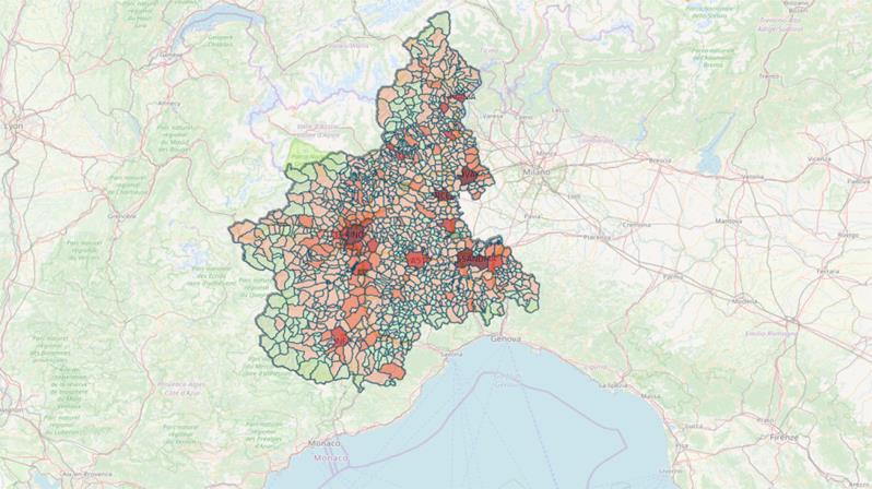 Covid Mappa contagi Regione Piemonte