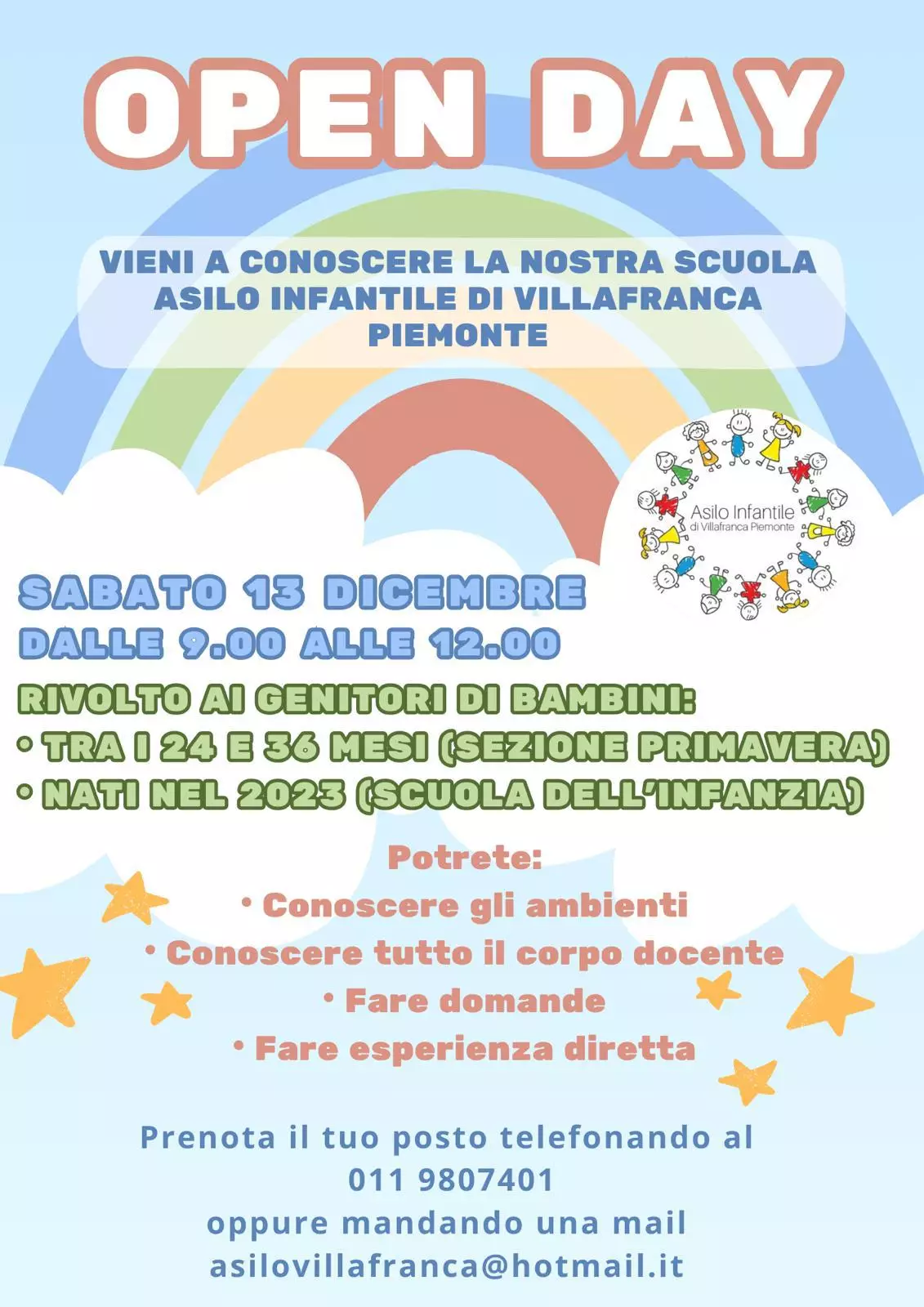 Locandina Open day Asilo Infantile Villafranca 2025