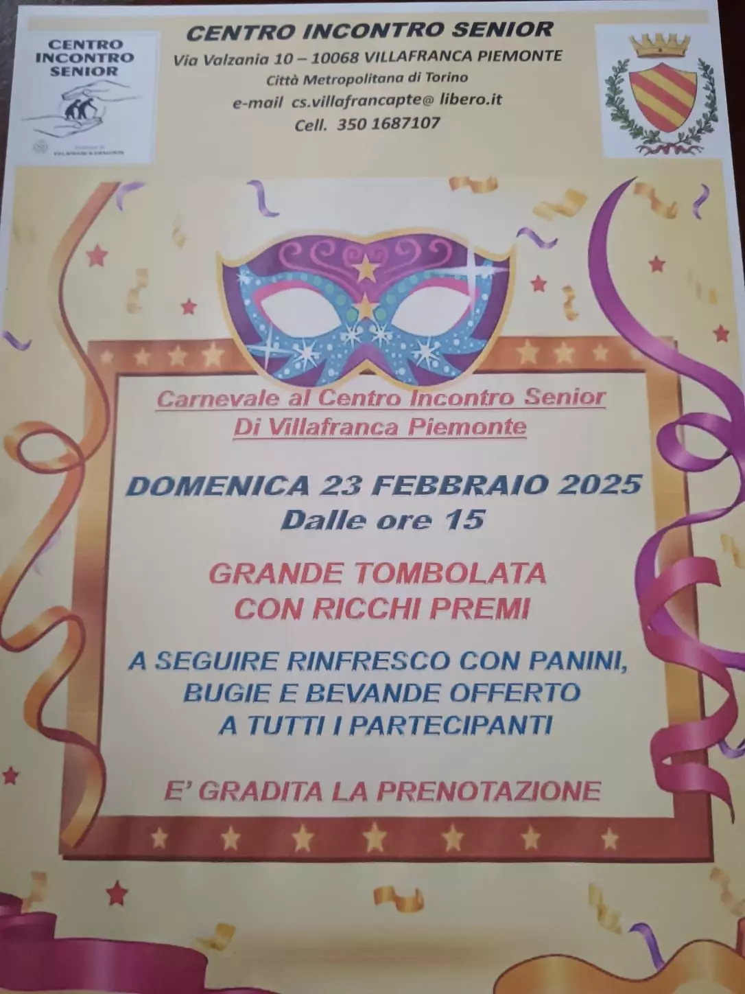 Carnevale al Centro Incontro Senior