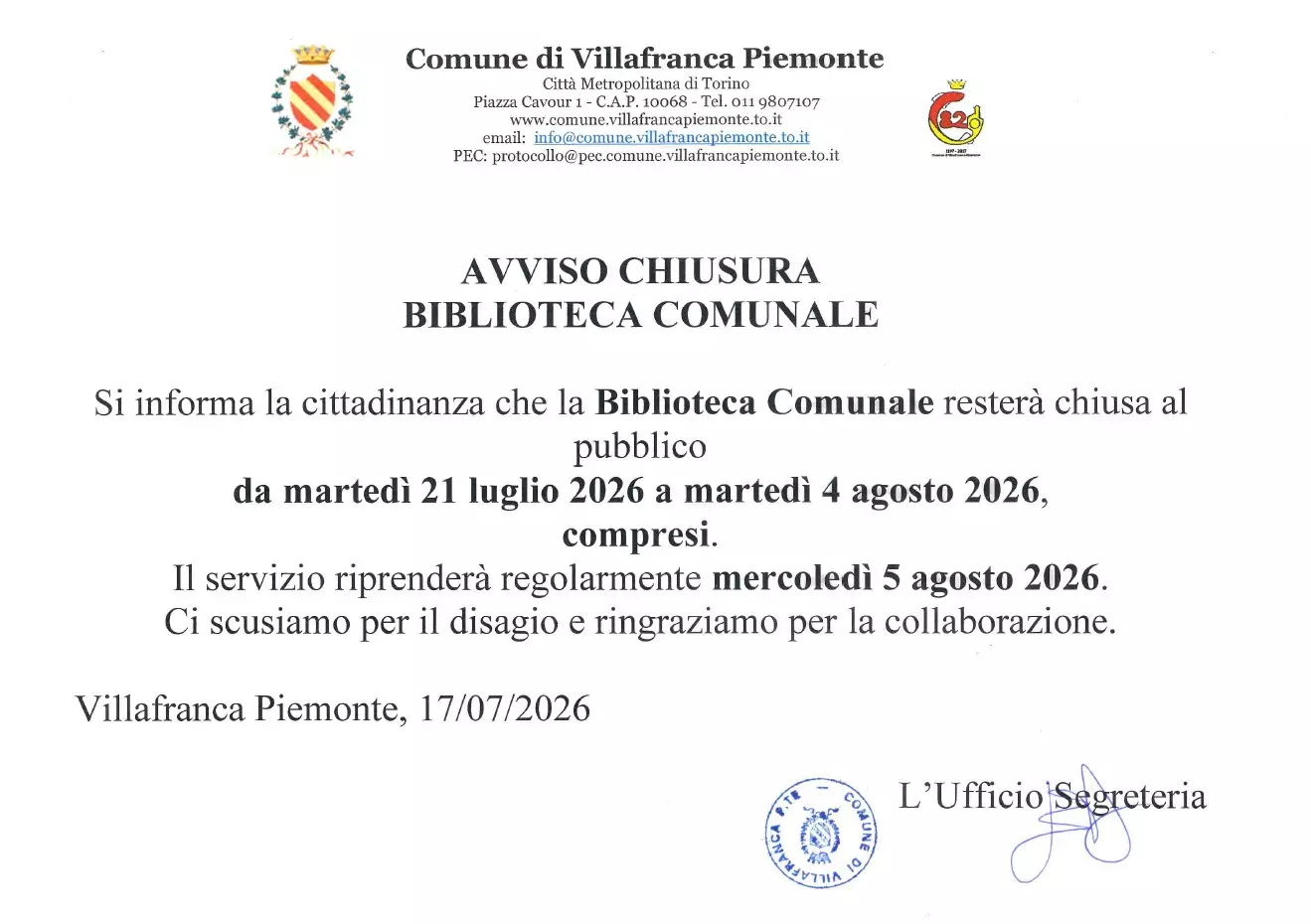 chiusura biblioteca